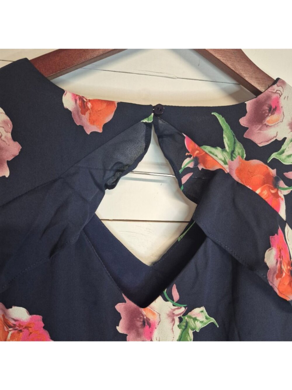 Skies Are Blue Floral Sleeveless Navy Dress With Ruffle Neckline - Picture 5 of 7